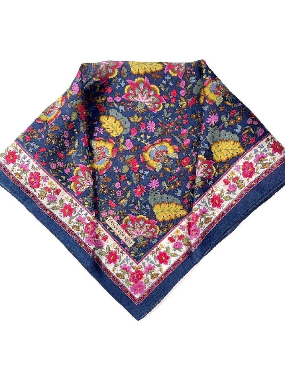 Vintage Yves Saint Laurent Floral Cotton Scarf